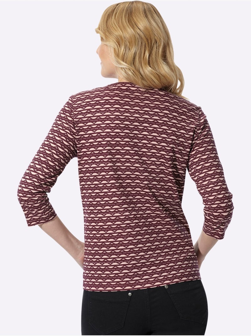 T-shirt à manches 3/4 lien à nouer à l'encolure - taille standard - moda vilona Écru/Violet - Kiabi