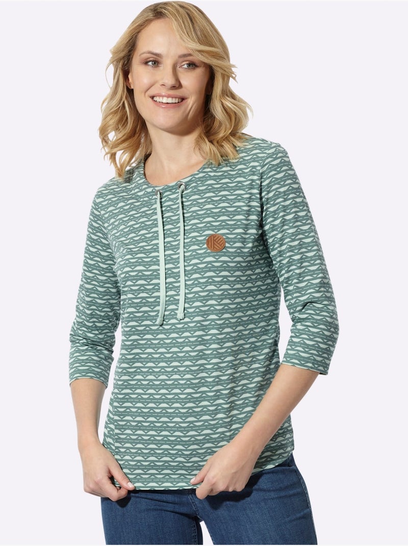 T-shirt à manches 3/4 lien à nouer à l'encolure - taille standard - moda vilona Menthe - Kiabi