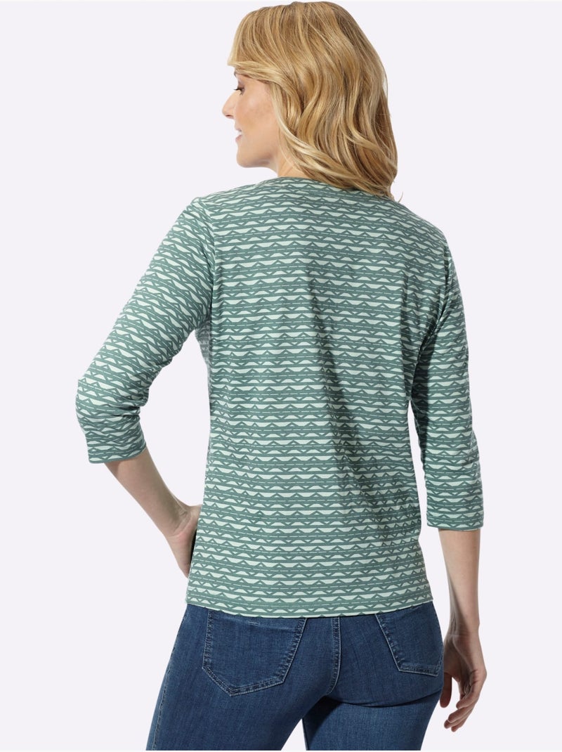 T-shirt à manches 3/4 lien à nouer à l'encolure - taille standard - moda vilona Menthe - Kiabi