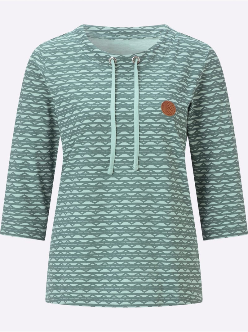 T-shirt à manches 3/4 lien à nouer à l'encolure - taille standard - moda vilona Menthe - Kiabi