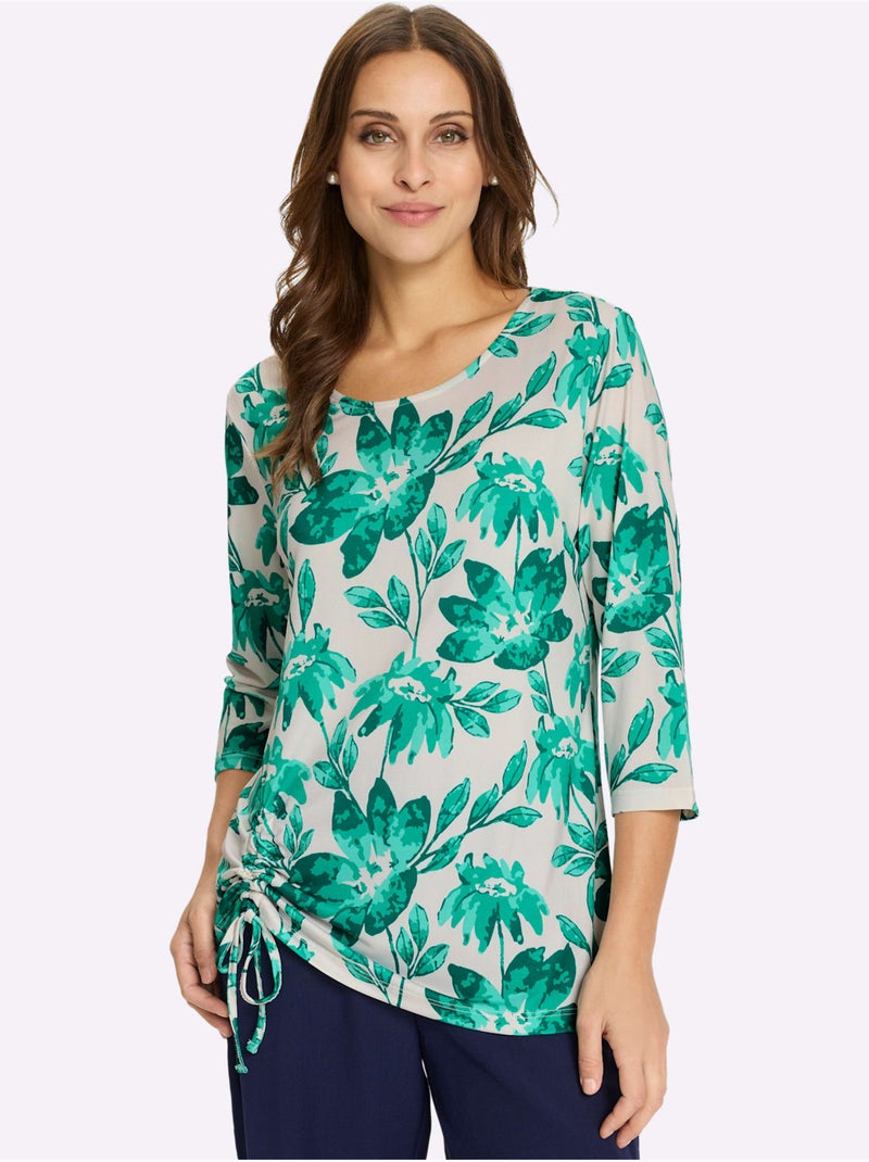 T-shirt à Manches 3/4 Lien à Nouer Sur Le Côté - Taille Standard - Witt Vert émeraude - Kiabi