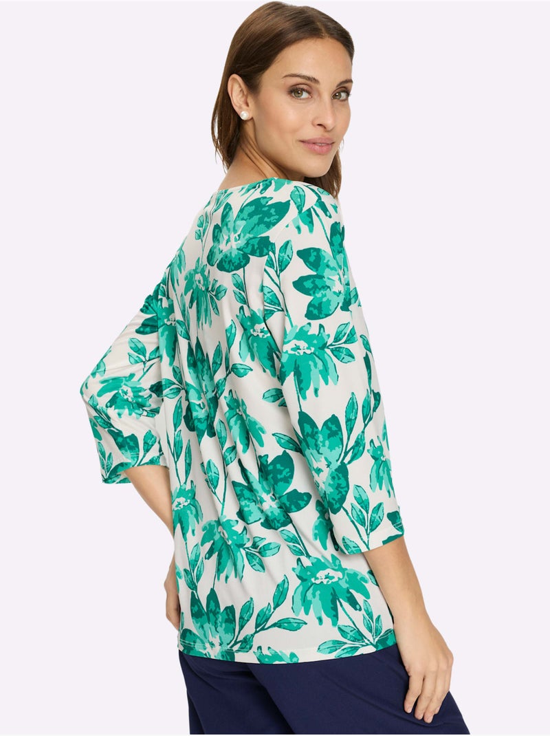 T-shirt à Manches 3/4 Lien à Nouer Sur Le Côté - Taille Standard - Witt Vert émeraude - Kiabi