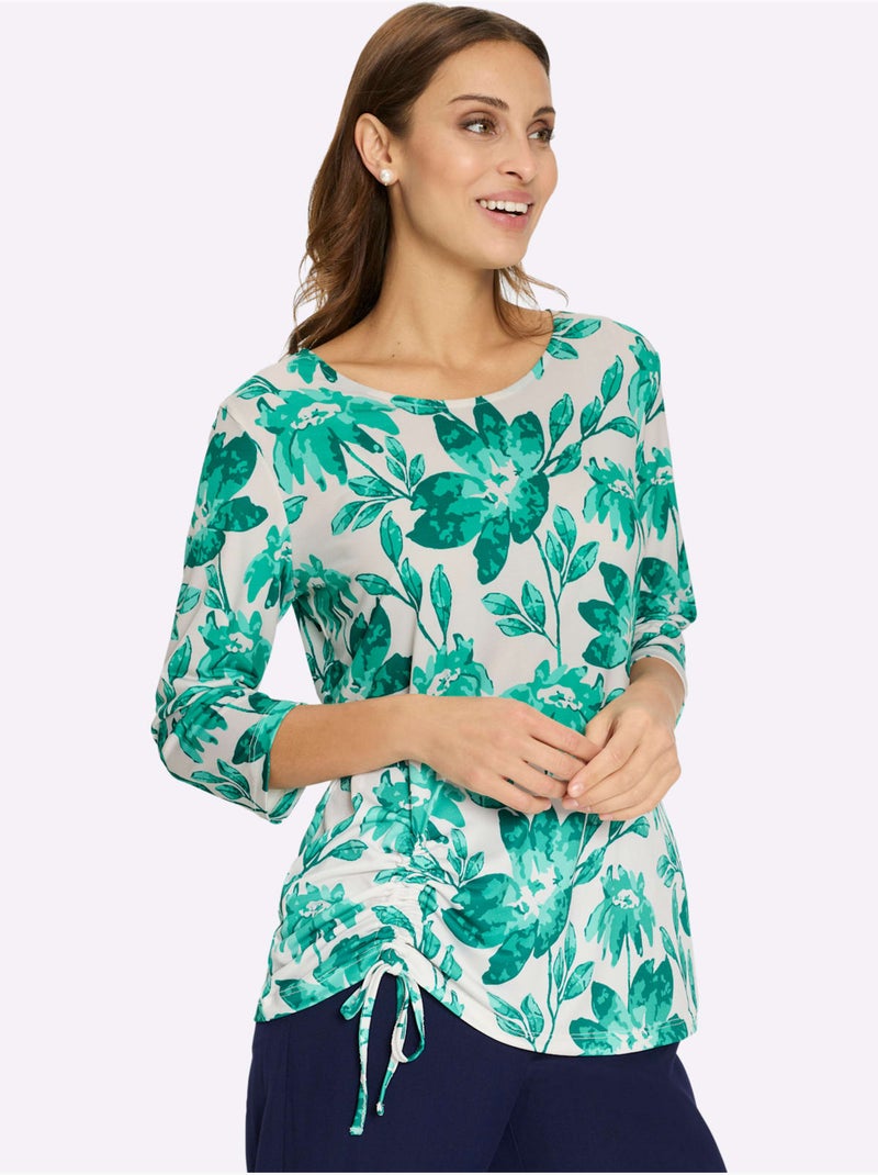 T-shirt à Manches 3/4 Lien à Nouer Sur Le Côté - Taille Standard - Witt Vert émeraude - Kiabi
