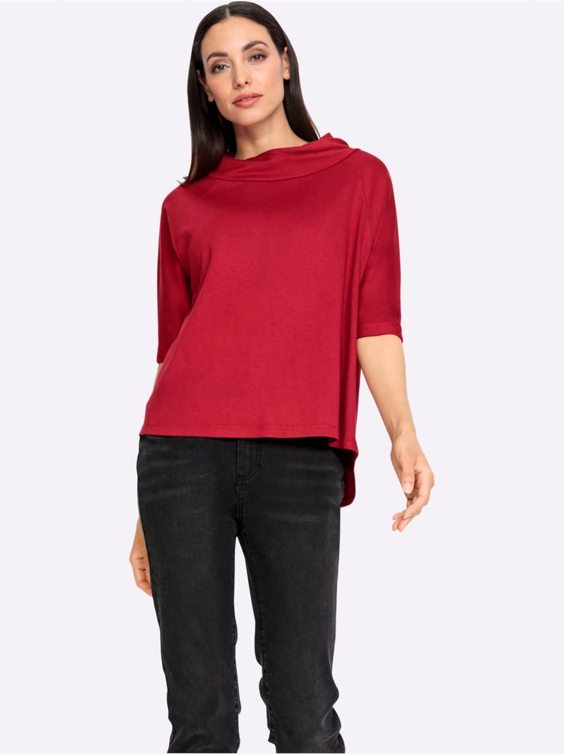 T-shirt à Manches 3/4 Look Ample Tendance - Taille Standard - Helline Rouge - Kiabi