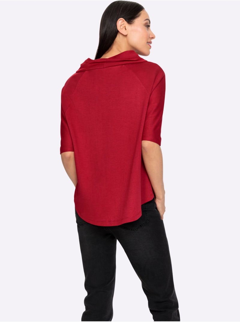 T-shirt à Manches 3/4 Look Ample Tendance - Taille Standard - Helline Rouge - Kiabi