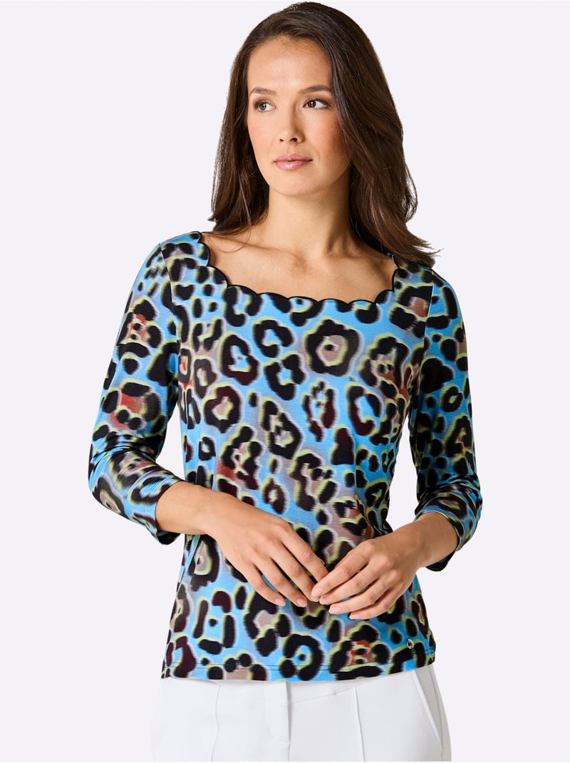 T-shirt à Manches 3/4 Lyocell (tencel) - Taille Standard - Helline Noir Vert - Kiabi