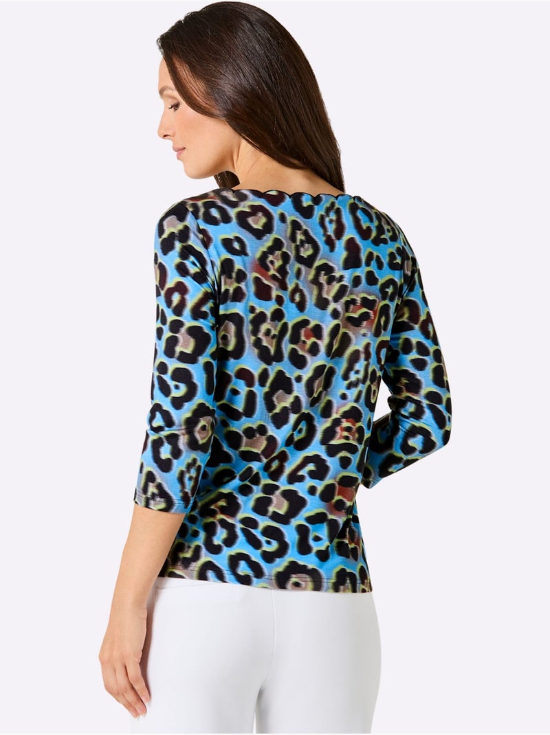 T-shirt à Manches 3/4 Lyocell (tencel) - Taille Standard - Helline Noir Vert - Kiabi