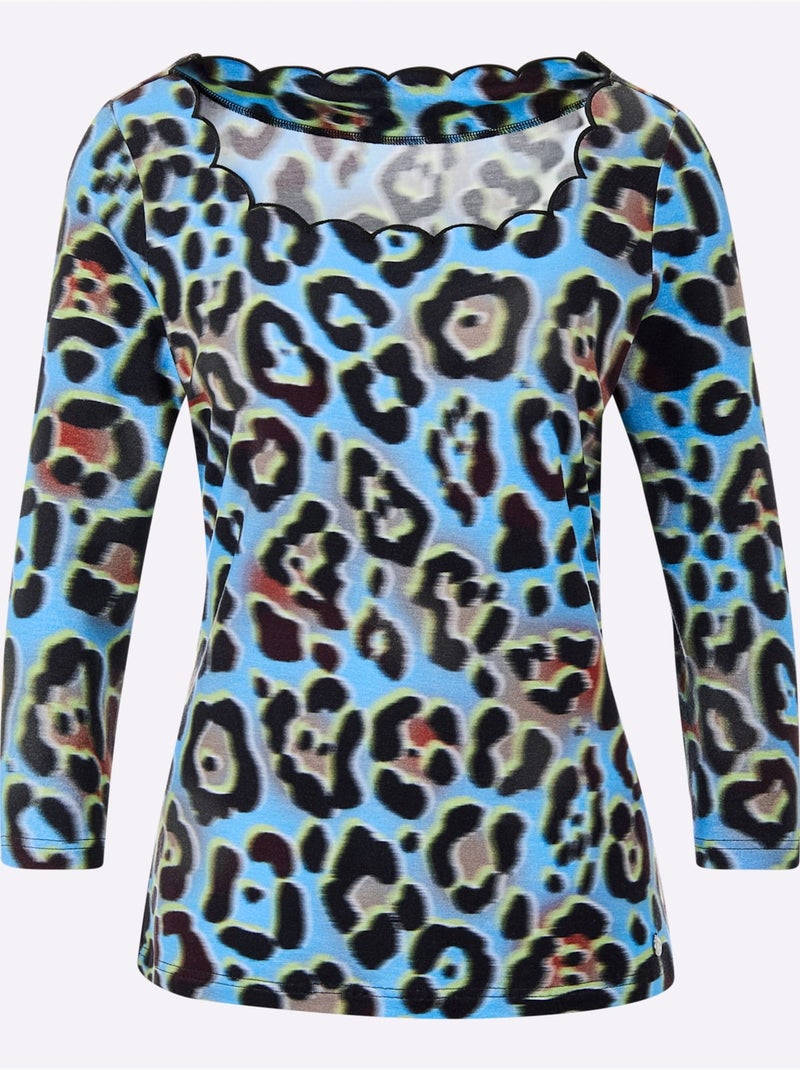 T-shirt à Manches 3/4 Lyocell (tencel) - Taille Standard - Helline Noir Vert - Kiabi
