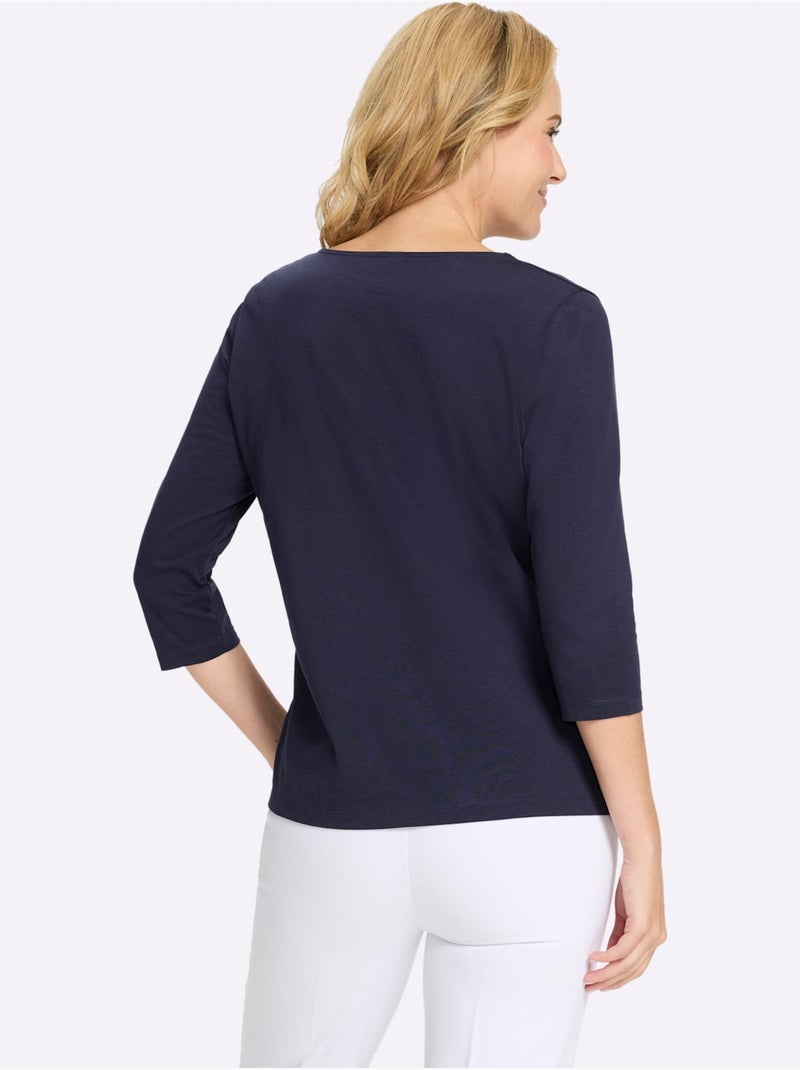 T-shirt à Manches 3/4 Manches 3/4 Mode - Taille Standard - Moda Vilona Bleu marine - Kiabi