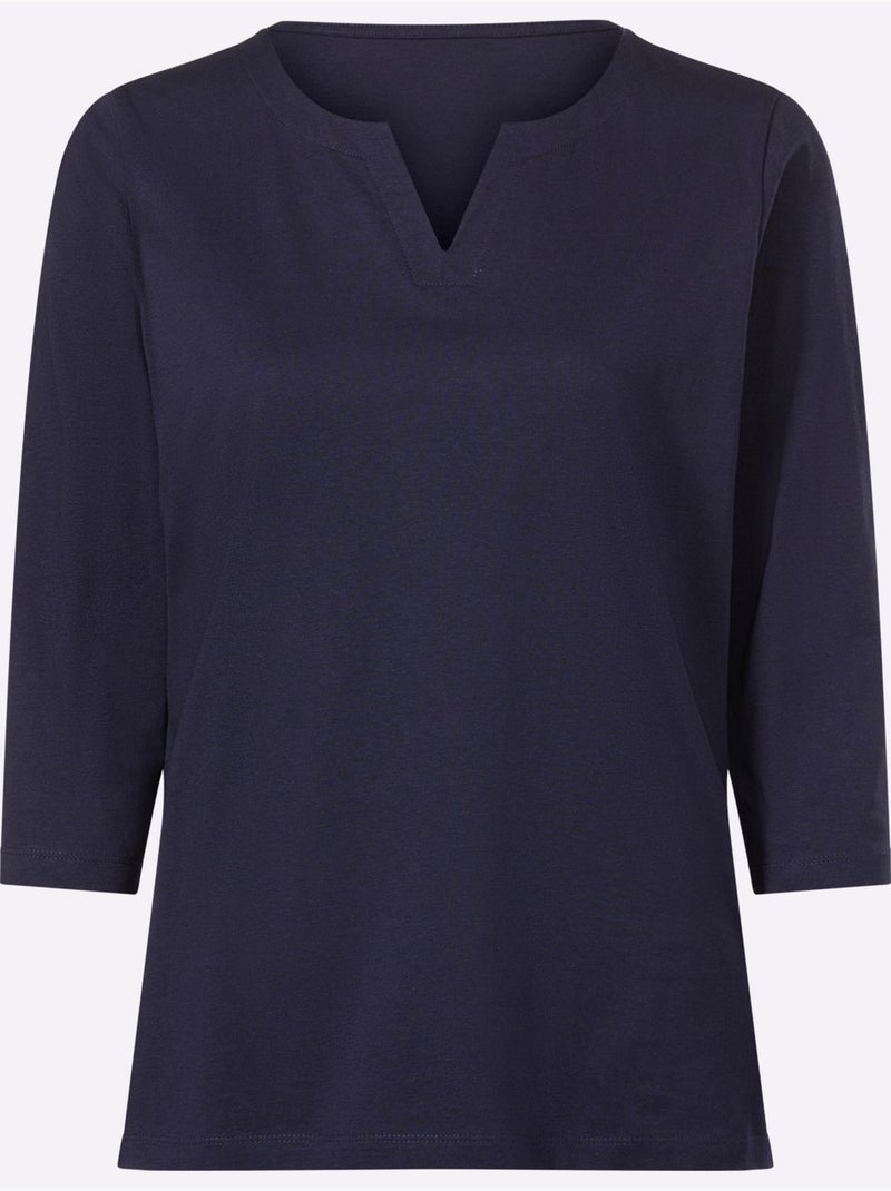 T-shirt à Manches 3/4 Manches 3/4 Mode - Taille Standard - Moda Vilona Bleu marine - Kiabi