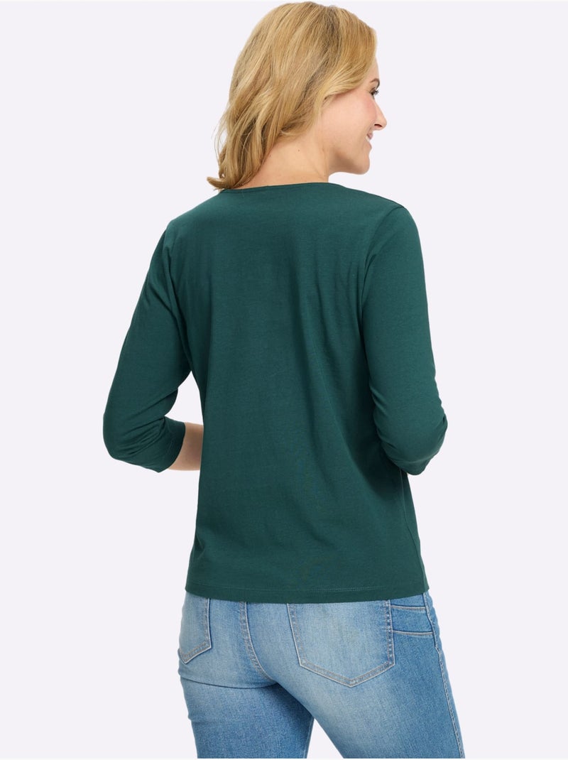 T-shirt à Manches 3/4 Manches 3/4 Mode - Taille Standard - Moda Vilona Bleu pétrole - Kiabi