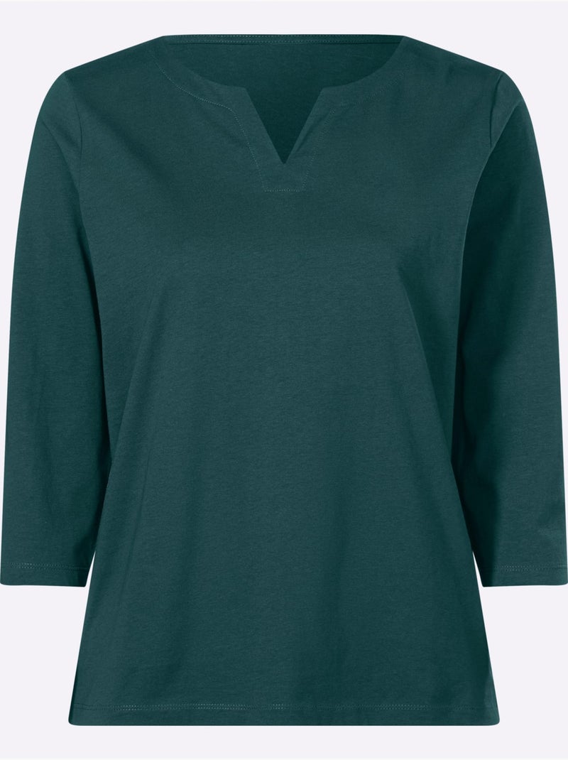 T-shirt à Manches 3/4 Manches 3/4 Mode - Taille Standard - Moda Vilona Bleu pétrole - Kiabi