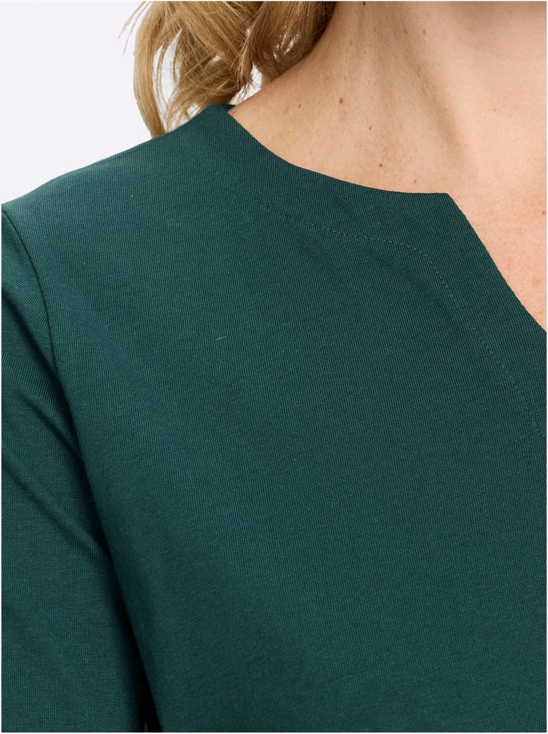 T-shirt à Manches 3/4 Manches 3/4 Mode - Taille Standard - Moda Vilona Bleu pétrole - Kiabi