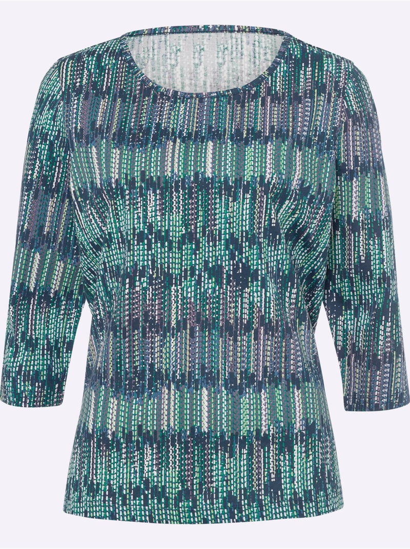 T-shirt à Manches 3/4 Manches 3/4 Mode - Taille Standard - Moda Vilona Bleu Vert - Kiabi