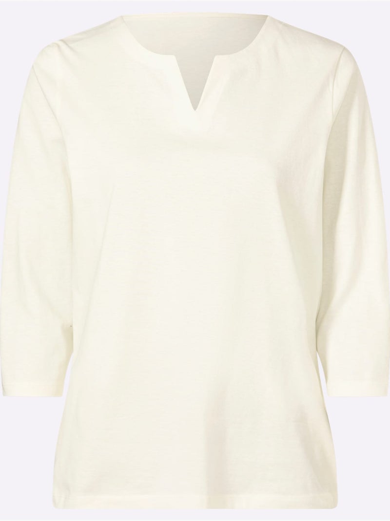 T-shirt à Manches 3/4 Manches 3/4 Mode - Taille Standard - Moda Vilona Ecru - Kiabi
