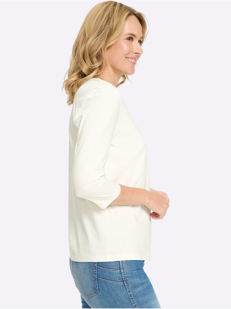 T-shirt à Manches 3/4 Manches 3/4 Mode - Taille Standard - Moda Vilona Ecru - Kiabi