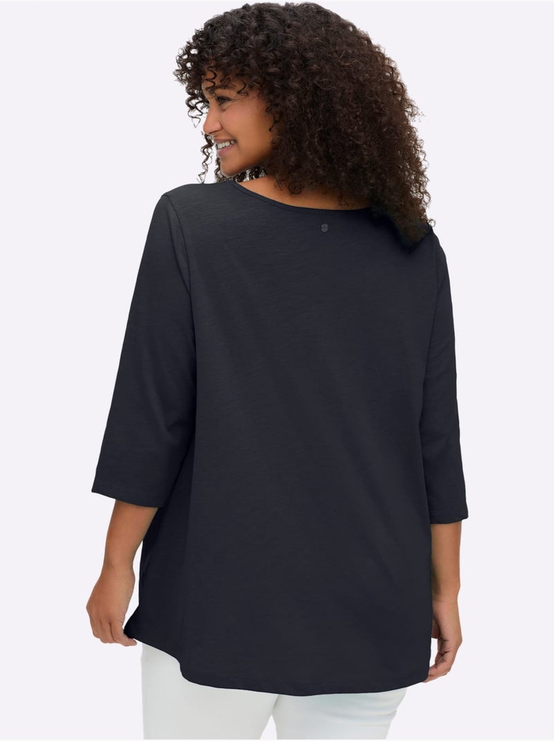 T-shirt à Manches 3/4 Manches 3/4 Mode - Taille Standard - Sheego Bleu foncé - Kiabi