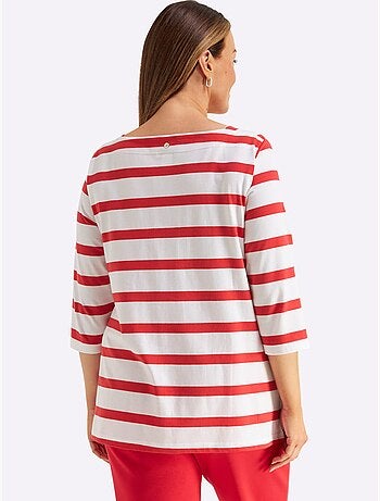 T-shirt à Manches 3/4 Mélange De Rayures Et De Lettres - Taille Standard - Sheego