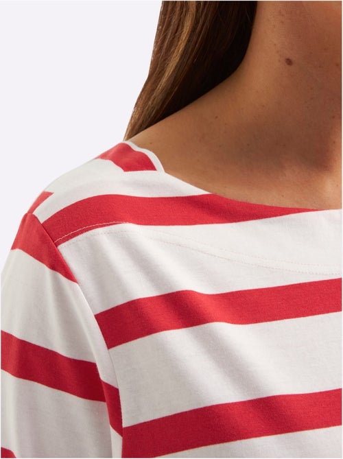 T-shirt à Manches 3/4 Mélange De Rayures Et De Lettres - Taille Standard - Sheego - Kiabi