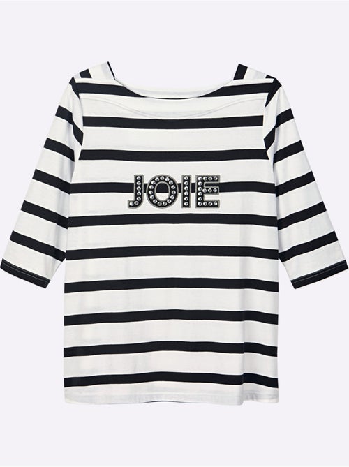 T-shirt à Manches 3/4 Mélange De Rayures Et De Lettres - Taille Standard - Sheego - Kiabi