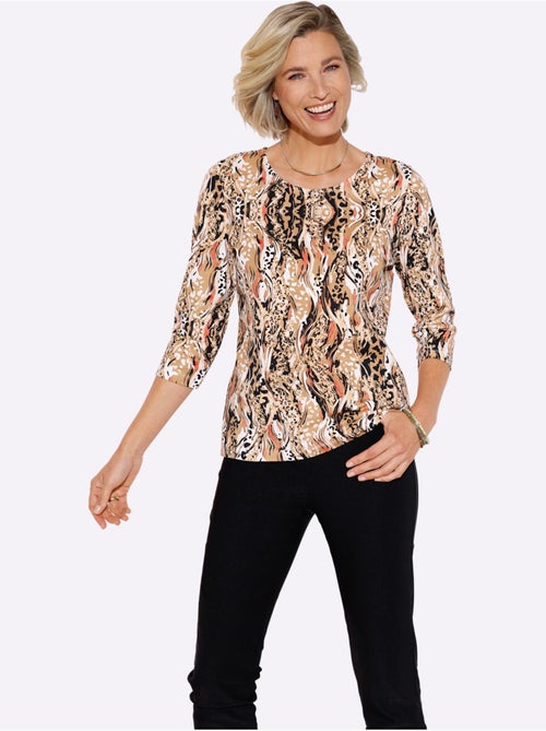T-shirt à Manches 3/4 Motif Animal Tendance - Taille Standard - Moda Vilona - Kiabi T-shirt à Manches 3/4 Motif Animal Tendance - Taille Standard - Moda Vilona - Kiabi