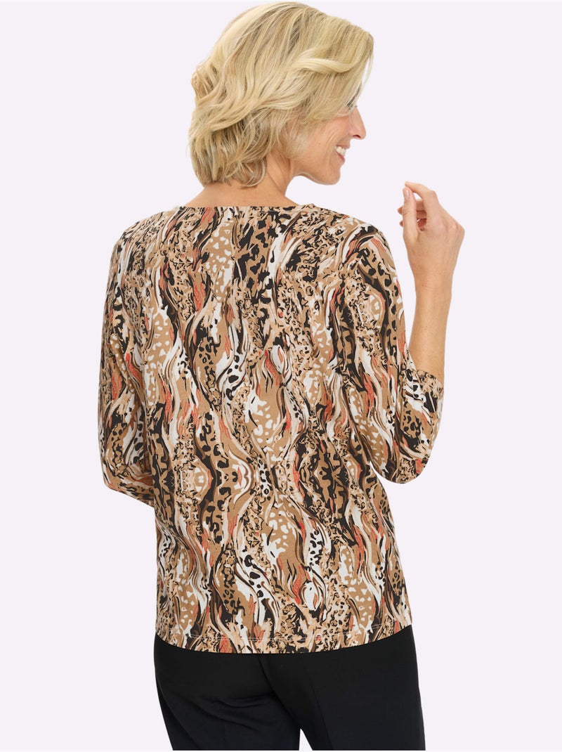 T-shirt à Manches 3/4 Motif Animal Tendance - Taille Standard - Moda Vilona Terre cuite - Kiabi