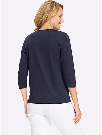 T-shirt à Manches 3/4 Motif Chat Amusant - Taille Standard - Moda Vilona