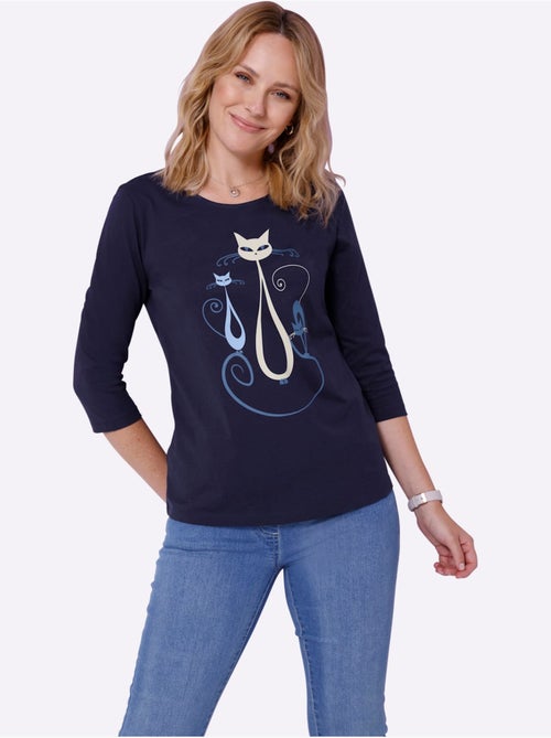 T-shirt à Manches 3/4 Motif Chat Amusant - Taille Standard - Moda Vilona - Kiabi T-shirt à Manches 3/4 Motif Chat Amusant - Taille Standard - Moda Vilona - Kiabi