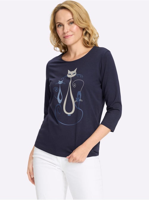 T-shirt à Manches 3/4 Motif Chat Amusant - Taille Standard - Moda Vilona - Kiabi T-shirt à Manches 3/4 Motif Chat Amusant - Taille Standard - Moda Vilona - Kiabi