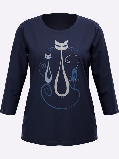 T-shirt à Manches 3/4 Motif Chat Amusant - Taille Standard - Moda Vilona - Kiabi T-shirt à Manches 3/4 Motif Chat Amusant - Taille Standard - Moda Vilona - Kiabi