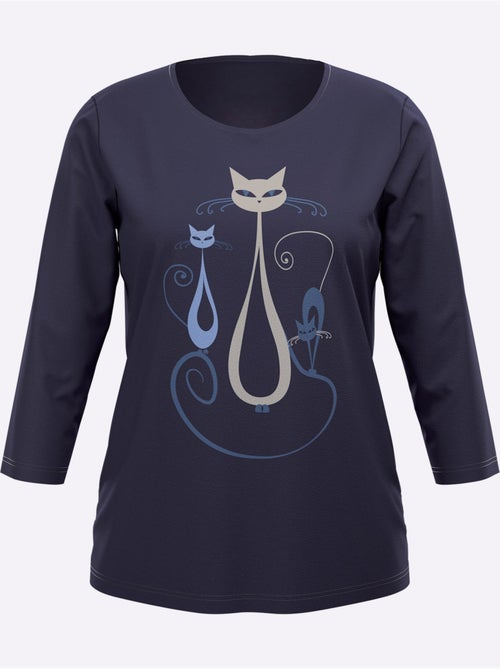 T-shirt à Manches 3/4 Motif Chat Amusant - Taille Standard - Moda Vilona - Kiabi T-shirt à Manches 3/4 Motif Chat Amusant - Taille Standard - Moda Vilona - Kiabi