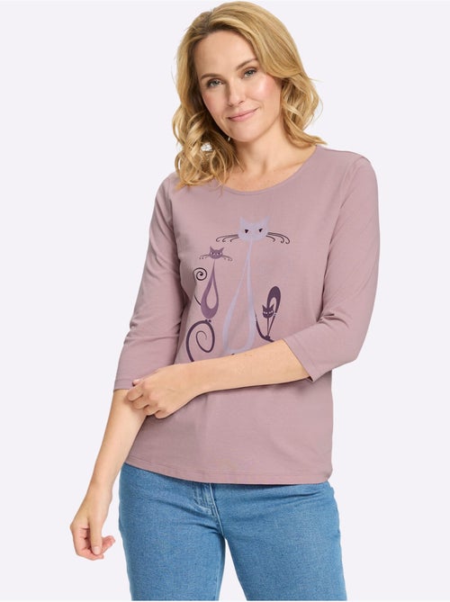 T-shirt à Manches 3/4 Motif Chat Amusant - Taille Standard - Moda Vilona - Kiabi T-shirt à Manches 3/4 Motif Chat Amusant - Taille Standard - Moda Vilona - Kiabi