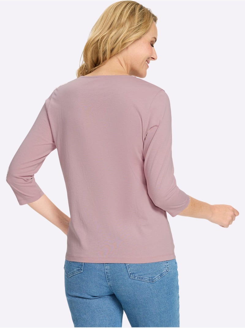 T-shirt à Manches 3/4 Motif Chat Amusant - Taille Standard - Moda Vilona Mauve - Kiabi