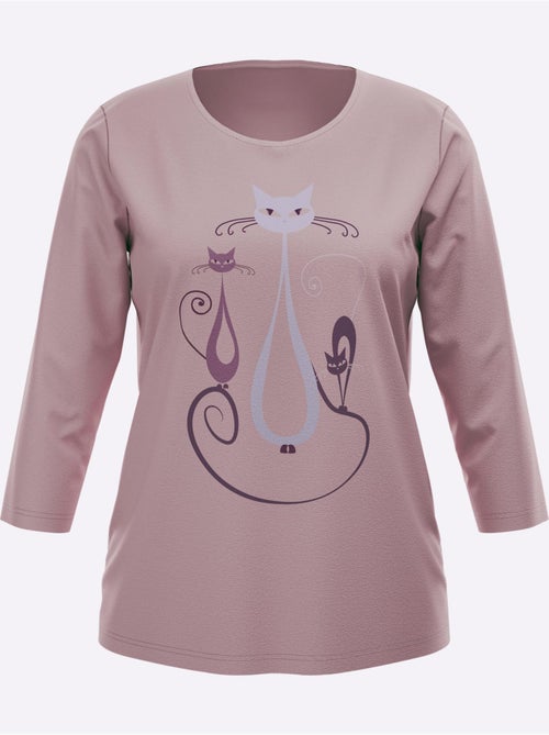 T-shirt à Manches 3/4 Motif Chat Amusant - Taille Standard - Moda Vilona - Kiabi T-shirt à Manches 3/4 Motif Chat Amusant - Taille Standard - Moda Vilona - Kiabi
