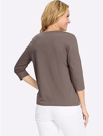 T-shirt à Manches 3/4 Motif Chat Amusant - Taille Standard - Moda Vilona
