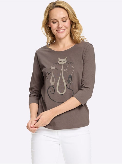 T-shirt à Manches 3/4 Motif Chat Amusant - Taille Standard - Moda Vilona - Kiabi T-shirt à Manches 3/4 Motif Chat Amusant - Taille Standard - Moda Vilona - Kiabi