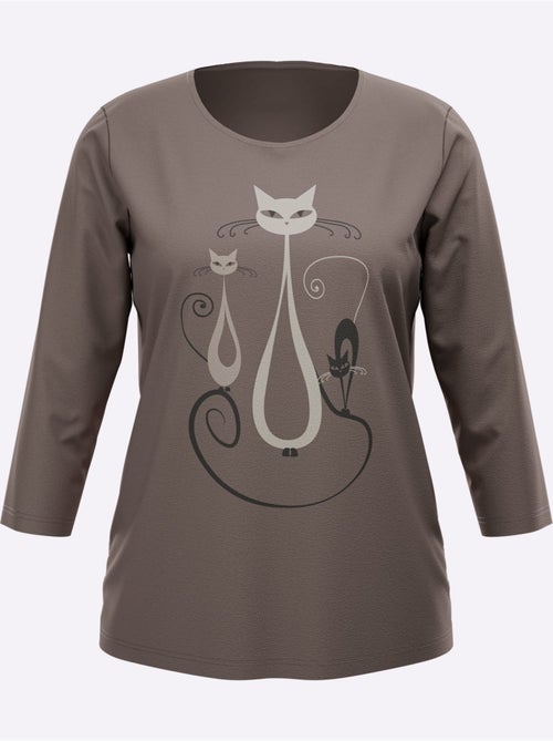 T-shirt à Manches 3/4 Motif Chat Amusant - Taille Standard - Moda Vilona - Kiabi T-shirt à Manches 3/4 Motif Chat Amusant - Taille Standard - Moda Vilona - Kiabi