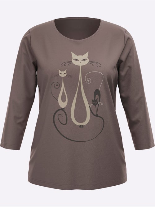 T-shirt à Manches 3/4 Motif Chat Amusant - Taille Standard - Moda Vilona - Kiabi T-shirt à Manches 3/4 Motif Chat Amusant - Taille Standard - Moda Vilona - Kiabi