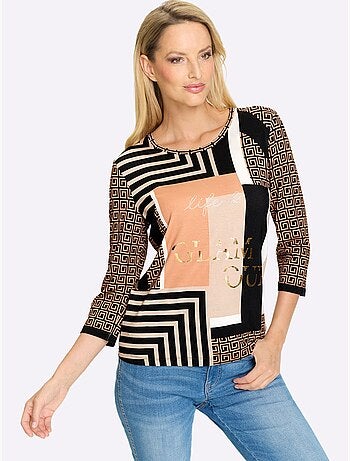 T-shirt à Manches 3/4 Motif Graphique - Taille Standard - helline