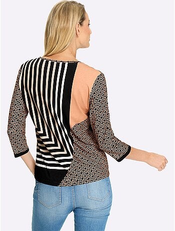 T-shirt à Manches 3/4 Motif Graphique - Taille Standard - helline