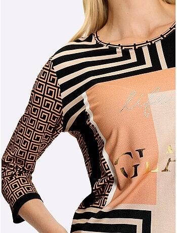 T-shirt à Manches 3/4 Motif Graphique - Taille Standard - helline
