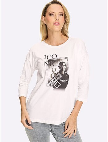 T-shirt à Manches 3/4 Motif Imprimé Exclusif Devant - Taille Standard - helline