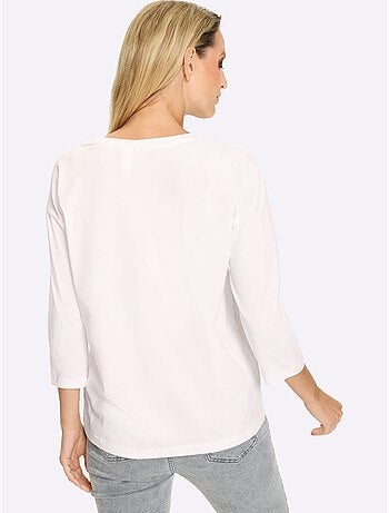 T-shirt à Manches 3/4 Motif Imprimé Exclusif Devant - Taille Standard - helline