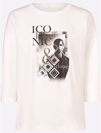 T-shirt à Manches 3/4 Motif Imprimé Exclusif Devant - Taille Standard - helline