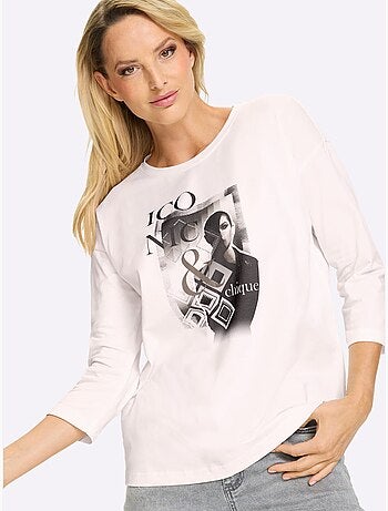 T-shirt à Manches 3/4 Motif Imprimé Exclusif Devant - Taille Standard - helline