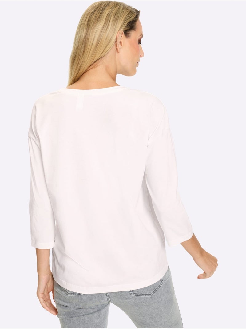 T-shirt à Manches 3/4 Motif Imprimé Exclusif Devant - Taille Standard - helline Ecru - Kiabi