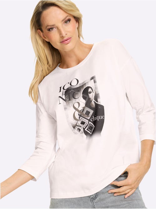 T-shirt à Manches 3/4 Motif Imprimé Exclusif Devant - Taille Standard - helline - Kiabi