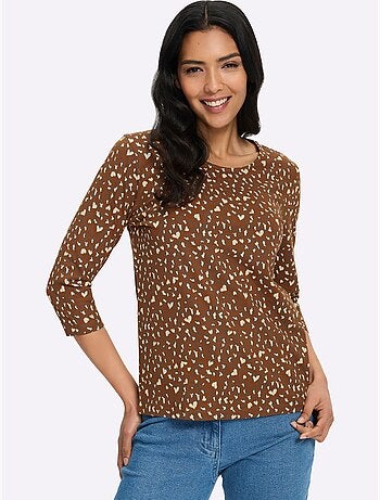 T-shirt à manches 3/4 motif léopard tendance - taille standard - moda vilona