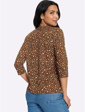 T-shirt à manches 3/4 motif léopard tendance - taille standard - moda vilona