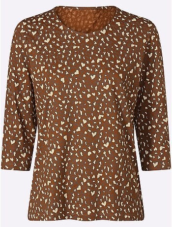T-shirt à manches 3/4 motif léopard tendance - taille standard - moda vilona